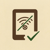 Wi-Fi off symbol with a checkmark, representing offline functionality