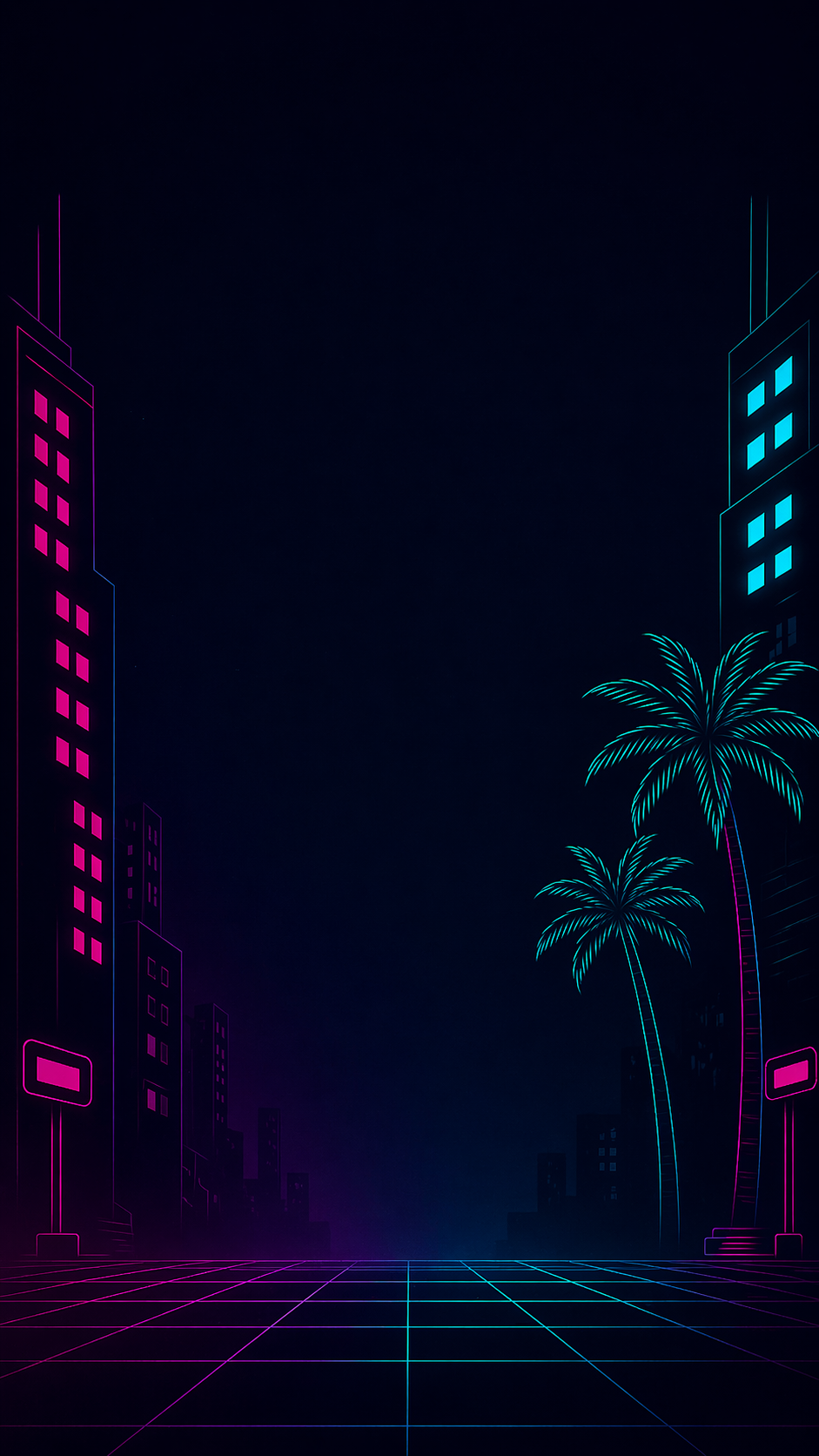Digital Nomad 2077 theme background — neon cyberpunk skyline